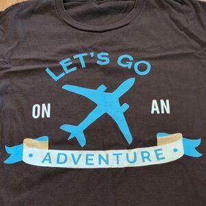 Brown T-Shirt with Blue Adventure Print